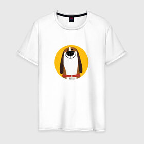 Мужская футболка хлопок с принтом Собака Улыбака в Санкт-Петербурге, 100% хлопок | прямой крой, круглый вырез горловины, длина до линии бедер, слегка спущенное плечо. | Тематика изображения на принте: 