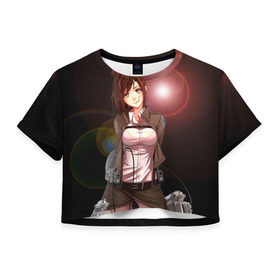 Женская футболка 3D укороченная с принтом Атака Титанов в Санкт-Петербурге, 100% полиэстер | круглая горловина, длина футболки до линии талии, рукава с отворотами | attack on titan | вторжение гигантов | саша брауз