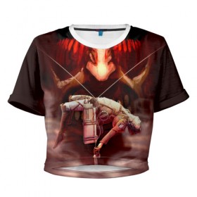 Женская футболка 3D укороченная с принтом Атака Титанов в Санкт-Петербурге, 100% полиэстер | круглая горловина, длина футболки до линии талии, рукава с отворотами | attack on titan | вторжение гигантов | колосс | эрен