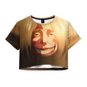 Женская футболка 3D укороченная с принтом Атака Титанов в Санкт-Петербурге, 100% полиэстер | круглая горловина, длина футболки до линии талии, рукава с отворотами | attack on titan | вторжение гигантов | титанша