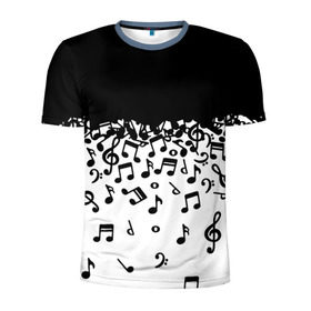 Мужская футболка 3D спортивная с принтом Поглощение музыкой в Санкт-Петербурге, 100% полиэстер с улучшенными характеристиками | приталенный силуэт, круглая горловина, широкие плечи, сужается к линии бедра | абстракция | арт | дизайн | музыка | ноты | ритм