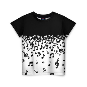 Детская футболка 3D с принтом Поглощение музыкой в Санкт-Петербурге, 100% гипоаллергенный полиэфир | прямой крой, круглый вырез горловины, длина до линии бедер, чуть спущенное плечо, ткань немного тянется | абстракция | арт | дизайн | музыка | ноты | ритм