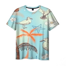 Мужская футболка 3D с принтом Морской стиль в Санкт-Петербурге, 100% полиэфир | прямой крой, круглый вырез горловины, длина до линии бедер | арт | море | пальмы | природа | птицы | цветные | цветы | чайки | яркие