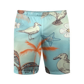 Мужские шорты 3D спортивные с принтом Морской стиль в Санкт-Петербурге,  |  | арт | море | пальмы | природа | птицы | цветные | цветы | чайки | яркие