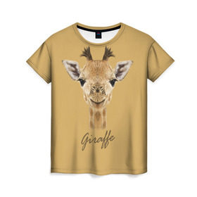 Женская футболка 3D с принтом Жираф в Санкт-Петербурге, 100% полиэфир ( синтетическое хлопкоподобное полотно) | прямой крой, круглый вырез горловины, длина до линии бедер | giraffe | арт | жираф | зоопарк | рафик