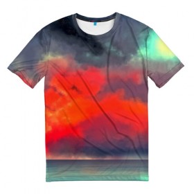 Мужская футболка 3D с принтом Абстракция туман в Санкт-Петербурге, 100% полиэфир | прямой крой, круглый вырез горловины, длина до линии бедер | море | небо | пейзаж | сказочный | яркий