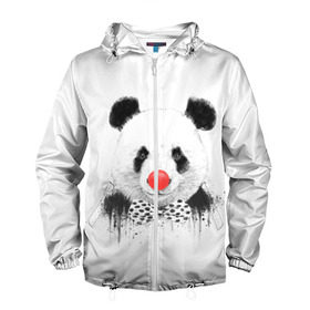 Мужская ветровка 3D с принтом Панда в Санкт-Петербурге, 100% полиэстер | подол и капюшон оформлены резинкой с фиксаторами, два кармана без застежек по бокам, один потайной карман на груди | бант | китай | клоун | медведь | мишка | нос | панда