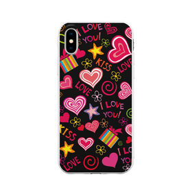 Чехол для iPhone X матовый с принтом Love в Санкт-Петербурге, Силикон | Печать на задней стороне чехла, без боковой панели | kiss | love | звезды | любовь | подарок | поцелуй | сердце | цветы