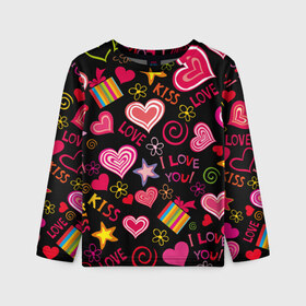 Детский лонгслив 3D с принтом Love в Санкт-Петербурге, 100% полиэстер | длинные рукава, круглый вырез горловины, полуприлегающий силуэт
 | kiss | love | звезды | любовь | подарок | поцелуй | сердце | цветы