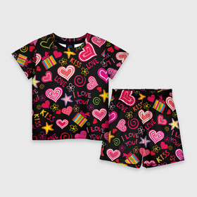 Детский костюм с шортами 3D с принтом Love в Санкт-Петербурге,  |  | kiss | love | звезды | любовь | подарок | поцелуй | сердце | цветы