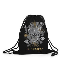 Рюкзак-мешок 3D с принтом El Chapo в Санкт-Петербурге, 100% полиэстер | плотность ткани — 200 г/м2, размер — 35 х 45 см; лямки — толстые шнурки, застежка на шнуровке, без карманов и подкладки | el chapo | глаза | скелет | тату | цветы | череп