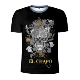 Мужская футболка 3D спортивная с принтом El Chapo в Санкт-Петербурге, 100% полиэстер с улучшенными характеристиками | приталенный силуэт, круглая горловина, широкие плечи, сужается к линии бедра | el chapo | глаза | скелет | тату | цветы | череп