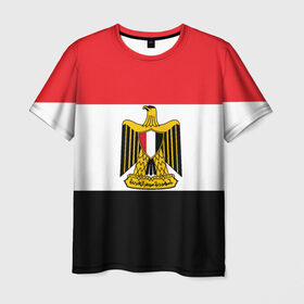 Мужская футболка 3D с принтом Флаг и герб Египта в Санкт-Петербурге, 100% полиэфир | прямой крой, круглый вырез горловины, длина до линии бедер | Тематика изображения на принте: символ страна