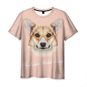 Мужская футболка 3D с принтом Корги в Санкт-Петербурге, 100% полиэфир | прямой крой, круглый вырез горловины, длина до линии бедер | вельш корги | как в рекламе | коржик | пемброк | собака | щенок