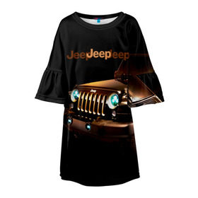 Детское платье 3D с принтом Jeep в Санкт-Петербурге, 100% полиэстер | прямой силуэт, чуть расширенный к низу. Круглая горловина, на рукавах — воланы | brand | car | chrysler | jeep | logo | usa | автомобиль | джип | крайслер | логотип | марка | сша