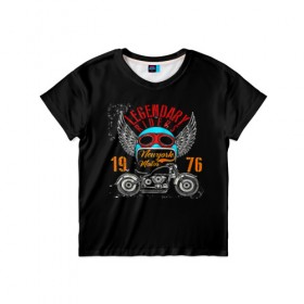 Детская футболка 3D с принтом Мото 1976 в Санкт-Петербурге, 100% гипоаллергенный полиэфир | прямой крой, круглый вырез горловины, длина до линии бедер, чуть спущенное плечо, ткань немного тянется | 3d | legendary riders | riders | rock | авто | автомобильные | гонщик | дорога | колеса | крылья | мото | мотоциклы | рок