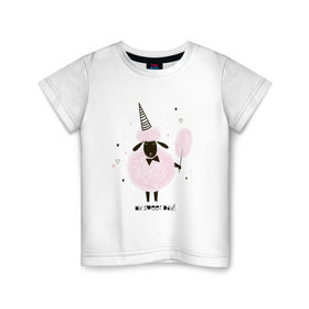 Детская футболка хлопок с принтом овца в Санкт-Петербурге, 100% хлопок | круглый вырез горловины, полуприлегающий силуэт, длина до линии бедер | my sweet day | барашек | сахарная вата | сладкая вата | хорошего дня