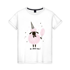 Женская футболка хлопок с принтом овца в Санкт-Петербурге, 100% хлопок | прямой крой, круглый вырез горловины, длина до линии бедер, слегка спущенное плечо | my sweet day | барашек | сахарная вата | сладкая вата | хорошего дня