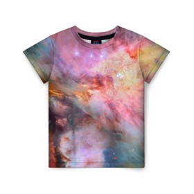 Детская футболка 3D с принтом Светящаяся туманность в Санкт-Петербурге, 100% гипоаллергенный полиэфир | прямой крой, круглый вырез горловины, длина до линии бедер, чуть спущенное плечо, ткань немного тянется | m 42 | вселенная | галактика | звезды | космос | свет | туманность ориона | цвет