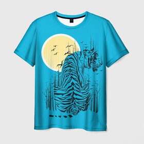 Мужская футболка 3D с принтом тигр в Санкт-Петербурге, 100% полиэфир | прямой крой, круглый вырез горловины, длина до линии бедер | арт | бамбук | восток | графика | живопись | китай | луна | небо | ночь | полосы | птицы | рисунок | творчество | хищник | япония