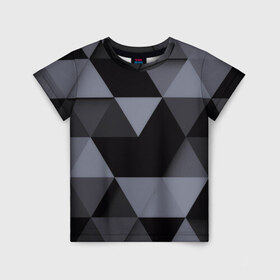 Детская футболка 3D с принтом Геометрия в Санкт-Петербурге, 100% гипоаллергенный полиэфир | прямой крой, круглый вырез горловины, длина до линии бедер, чуть спущенное плечо, ткань немного тянется | 3d | abstract | gray | lowpoly | polygon | triangle | абстракция | геометрия | полигоны | треугольники