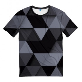 Мужская футболка 3D с принтом Геометрия в Санкт-Петербурге, 100% полиэфир | прямой крой, круглый вырез горловины, длина до линии бедер | 3d | abstract | gray | lowpoly | polygon | triangle | абстракция | геометрия | полигоны | треугольники