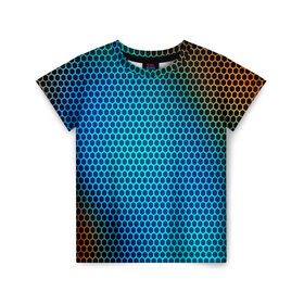 Детская футболка 3D с принтом object grid в Санкт-Петербурге, 100% гипоаллергенный полиэфир | прямой крой, круглый вырез горловины, длина до линии бедер, чуть спущенное плечо, ткань немного тянется | dot | абстракция | метал | сетка | текстура