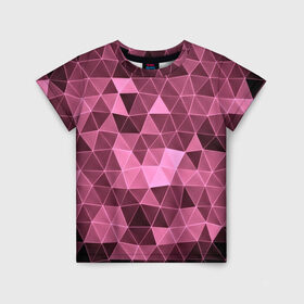 Детская футболка 3D с принтом Розовые треугольники в Санкт-Петербурге, 100% гипоаллергенный полиэфир | прямой крой, круглый вырез горловины, длина до линии бедер, чуть спущенное плечо, ткань немного тянется | abstract | gray | lowpoly | polygon | triangle | абстракция | геометрия | полигоны | треугольники