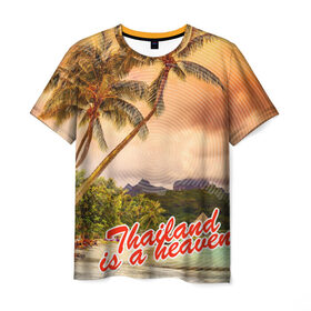 Мужская футболка 3D с принтом Тайланд - это рай в Санкт-Петербурге, 100% полиэфир | прямой крой, круглый вырез горловины, длина до линии бедер | Тематика изображения на принте: море | океан | пальмы | тайланд