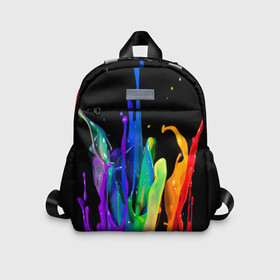 Детский рюкзак 3D с принтом Краски в Санкт-Петербурге, 100% полиэстер | лямки с регулируемой длиной, сверху петелька, чтобы рюкзак можно было повесить на вешалку. Основное отделение закрывается на молнию, как и внешний карман. Внутри дополнительный карман. По бокам два дополнительных кармашка | background | black | bright | paint | rainbow | spectrum | splash | spray | брызги | всплеск | краски | радуга | спектр | фон | черный | яркие