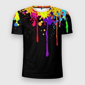 Мужская футболка 3D спортивная с принтом Краски в Санкт-Петербурге, 100% полиэстер с улучшенными характеристиками | приталенный силуэт, круглая горловина, широкие плечи, сужается к линии бедра | брызги | капли | кляксы | краски | спектр | яркие