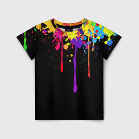 Детская футболка 3D с принтом Краски в Санкт-Петербурге, 100% гипоаллергенный полиэфир | прямой крой, круглый вырез горловины, длина до линии бедер, чуть спущенное плечо, ткань немного тянется | Тематика изображения на принте: брызги | капли | кляксы | краски | спектр | яркие