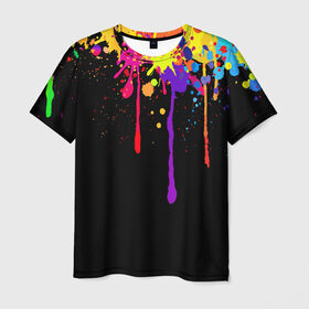 Мужская футболка 3D с принтом Краски в Санкт-Петербурге, 100% полиэфир | прямой крой, круглый вырез горловины, длина до линии бедер | брызги | капли | кляксы | краски | спектр | яркие