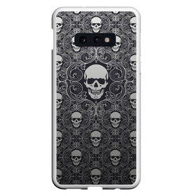 Чехол для Samsung S10E с принтом Black Milk - Skulls - Черепа в Санкт-Петербурге, Силикон | Область печати: задняя сторона чехла, без боковых панелей | Тематика изображения на принте: black milk | metall | pattern | rock | skulls | патерн | узор | череп | черепа | черная