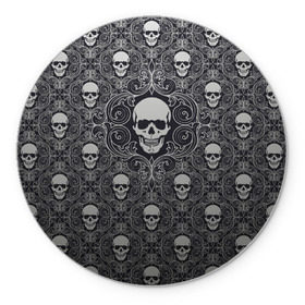 Коврик круглый с принтом Black Milk - Skulls - Черепа в Санкт-Петербурге, резина и полиэстер | круглая форма, изображение наносится на всю лицевую часть | black milk | metall | pattern | rock | skulls | патерн | узор | череп | черепа | черная