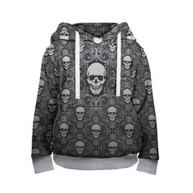 Детская толстовка 3D с принтом Black Milk - Skulls - Черепа в Санкт-Петербурге, 100% полиэстер | двухслойный капюшон со шнурком для регулировки, мягкие манжеты на рукавах и по низу толстовки, спереди карман-кенгуру с мягким внутренним слоем | Тематика изображения на принте: black milk | metall | pattern | rock | skulls | патерн | узор | череп | черепа | черная