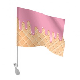Флаг для автомобиля с принтом Я Клубничный Рожок в Санкт-Петербурге, 100% полиэстер | Размер: 30*21 см | ваниль | вафля | вкус | вкусно | вкусняшка | десерт | жара | капли | клубника | лед | лето | молоко | мороженка | мороженое | пломбир | принт | рожок | сладость | шоколад | эскимо