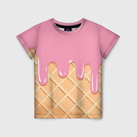 Детская футболка 3D с принтом Я Клубничный Рожок в Санкт-Петербурге, 100% гипоаллергенный полиэфир | прямой крой, круглый вырез горловины, длина до линии бедер, чуть спущенное плечо, ткань немного тянется | ваниль | вафля | вкус | вкусно | вкусняшка | десерт | жара | капли | клубника | лед | лето | молоко | мороженка | мороженое | пломбир | принт | рожок | сладость | шоколад | эскимо