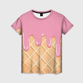 Женская футболка 3D с принтом Я Клубничный Рожок в Санкт-Петербурге, 100% полиэфир ( синтетическое хлопкоподобное полотно) | прямой крой, круглый вырез горловины, длина до линии бедер | ваниль | вафля | вкус | вкусно | вкусняшка | десерт | жара | капли | клубника | лед | лето | молоко | мороженка | мороженое | пломбир | принт | рожок | сладость | шоколад | эскимо