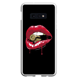 Чехол для Samsung S10E с принтом Пуля в зубах в Санкт-Петербурге, Силикон | Область печати: задняя сторона чехла, без боковых панелей | губы | золотой зуб | краска | красная помада | красный | пуля