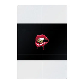Магнитный плакат 2Х3 с принтом Пуля в зубах в Санкт-Петербурге, Полимерный материал с магнитным слоем | 6 деталей размером 9*9 см | Тематика изображения на принте: губы | золотой зуб | краска | красная помада | красный | пуля