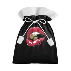 Подарочный 3D мешок с принтом Пуля в зубах в Санкт-Петербурге, 100% полиэстер | Размер: 29*39 см | губы | золотой зуб | краска | красная помада | красный | пуля