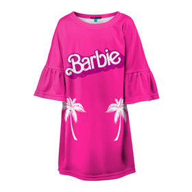 Детское платье 3D с принтом Barbie пальмы в Санкт-Петербурге, 100% полиэстер | прямой силуэт, чуть расширенный к низу. Круглая горловина, на рукавах — воланы | badgirl | barbie | beach party | beaches | bride | crew | girl | girlfriends | henparty | pink | power | princess | real girls | superbride | team | девичник | для влюбленных | для подруг | замуж | море | невеста | отдых | пляж | пляжная вечеринка | подру