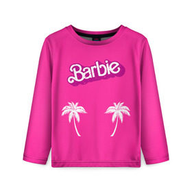 Детский лонгслив 3D с принтом Barbie пальмы в Санкт-Петербурге, 100% полиэстер | длинные рукава, круглый вырез горловины, полуприлегающий силуэт
 | Тематика изображения на принте: badgirl | barbie | beach party | beaches | bride | crew | girl | girlfriends | henparty | pink | power | princess | real girls | superbride | team | девичник | для влюбленных | для подруг | замуж | море | невеста | отдых | пляж | пляжная вечеринка | подру