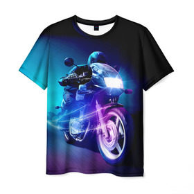 Мужская футболка 3D с принтом Мотоциклист в Санкт-Петербурге, 100% полиэфир | прямой крой, круглый вырез горловины, длина до линии бедер | city | light | motocross | motorcycle | motorcyclist | night | silhouette | speed | город | мотокросс | мотоцикл | мотоциклист | ночь | свет | силуэт | скорость