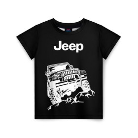 Детская футболка 3D с принтом Jeep в Санкт-Петербурге, 100% гипоаллергенный полиэфир | прямой крой, круглый вырез горловины, длина до линии бедер, чуть спущенное плечо, ткань немного тянется | Тематика изображения на принте: автомобиль | джип | марка | машина