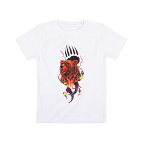 Детская футболка хлопок с принтом Медведь Тотем в Санкт-Петербурге, 100% хлопок | круглый вырез горловины, полуприлегающий силуэт, длина до линии бедер | бусы | индейский | след | тотемное животное