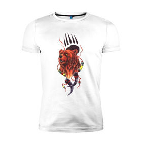 Мужская футболка премиум с принтом Медведь Тотем в Санкт-Петербурге, 92% хлопок, 8% лайкра | приталенный силуэт, круглый вырез ворота, длина до линии бедра, короткий рукав | бусы | индейский | след | тотемное животное