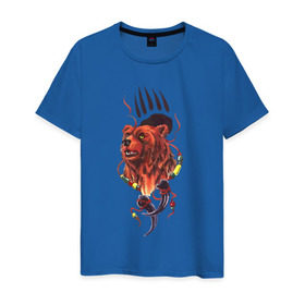 Мужская футболка хлопок с принтом Медведь Тотем в Санкт-Петербурге, 100% хлопок | прямой крой, круглый вырез горловины, длина до линии бедер, слегка спущенное плечо. | бусы | индейский | след | тотемное животное