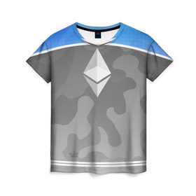 Женская футболка 3D с принтом Black Milk Ethereum - Эфириум в Санкт-Петербурге, 100% полиэфир ( синтетическое хлопкоподобное полотно) | прямой крой, круглый вырез горловины, длина до линии бедер | Тематика изображения на принте: black milk | ethereum | etherium | litecoin | крипта | крипто | криптовалюта | лайткоин | майнер | майнинг | эфир